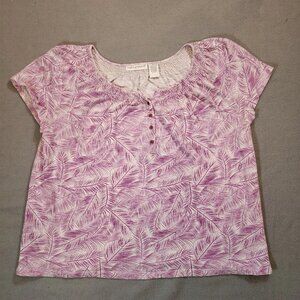 Hasting & Smith‎ Pink White Leafy Floral Top Sz XL